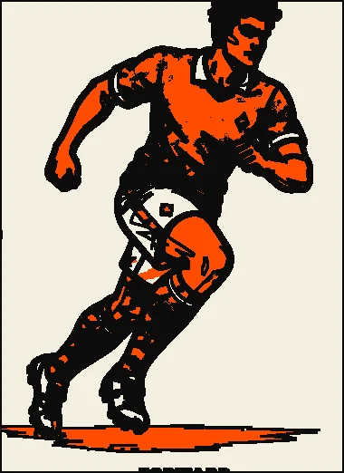 Forward turning at pace, screenprinted in orange on paper
